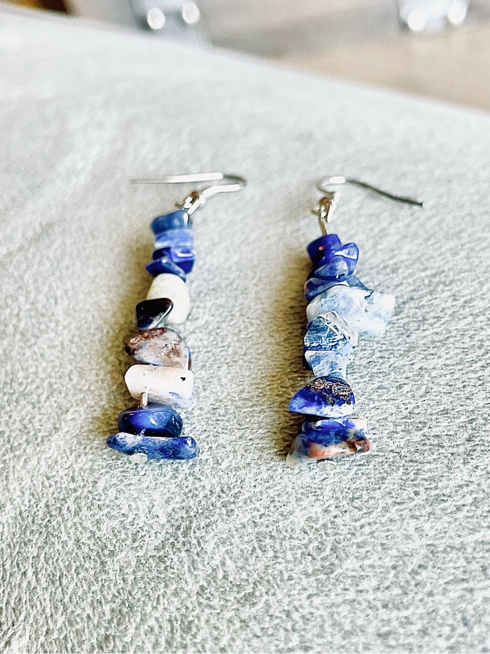 Handmade Blue Chip Stone Dangle Earrings - Picture 2 of 8